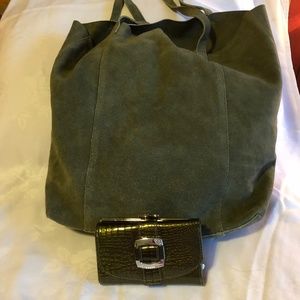 Steve Madden Olive Suede Bag and Unbranded  Olive Patent Wallet